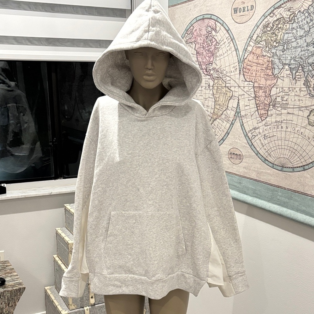 Zara Heather Light Gray Oversized Hooded Sweatshirt